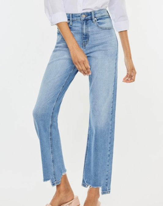 High Rise Destroyed Hem Straight Jean