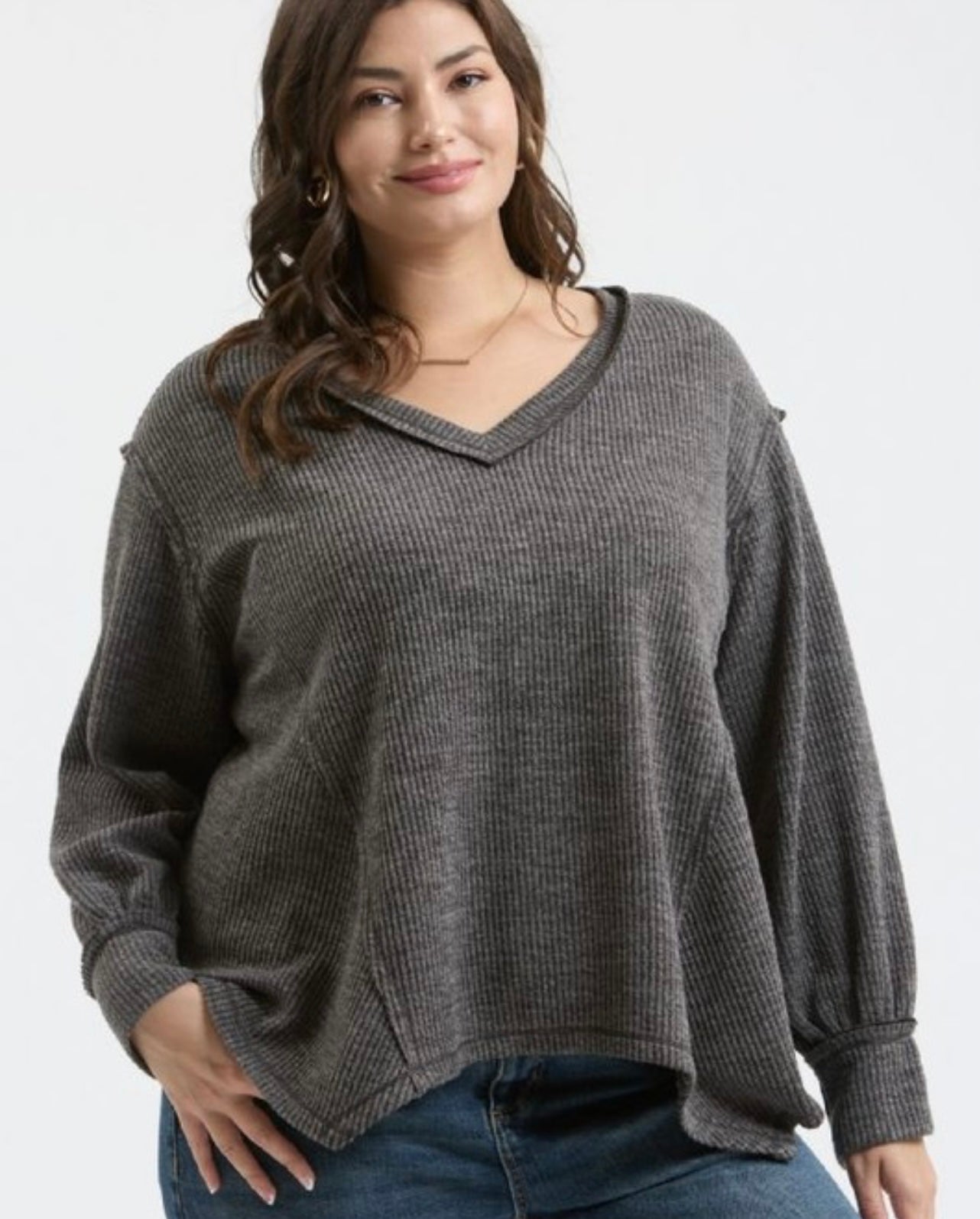 Plus V-Neck Knit Top