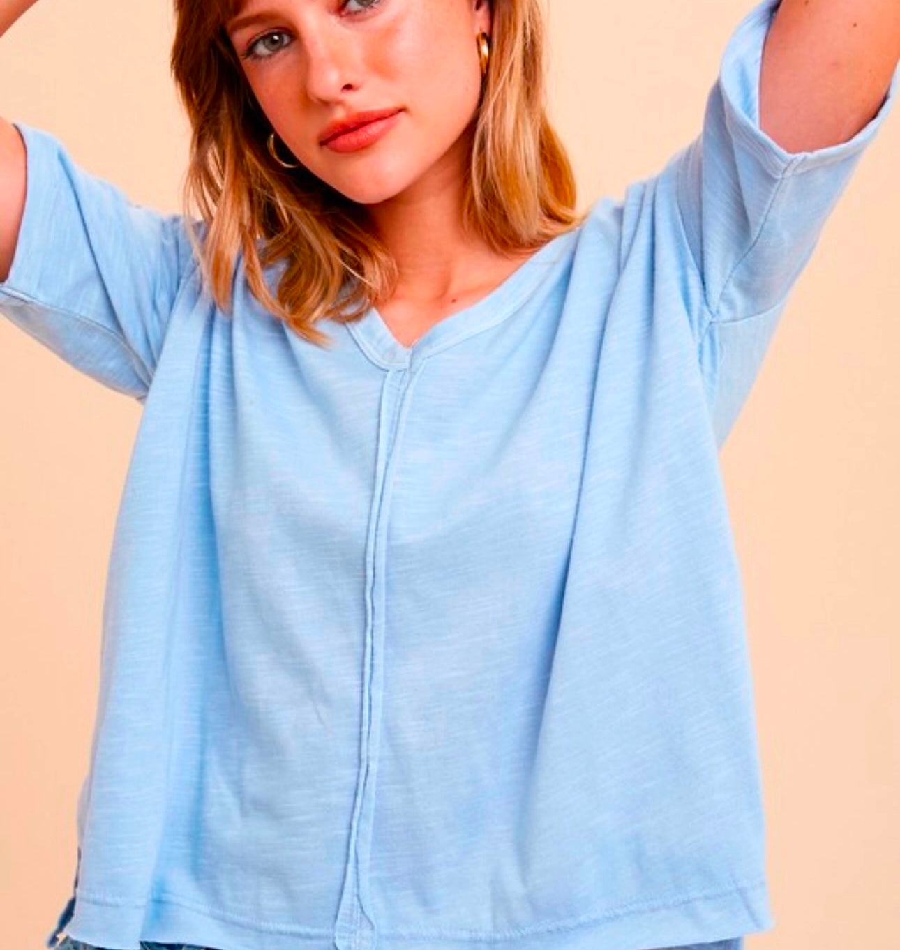 Soft Blue V-Neck Top