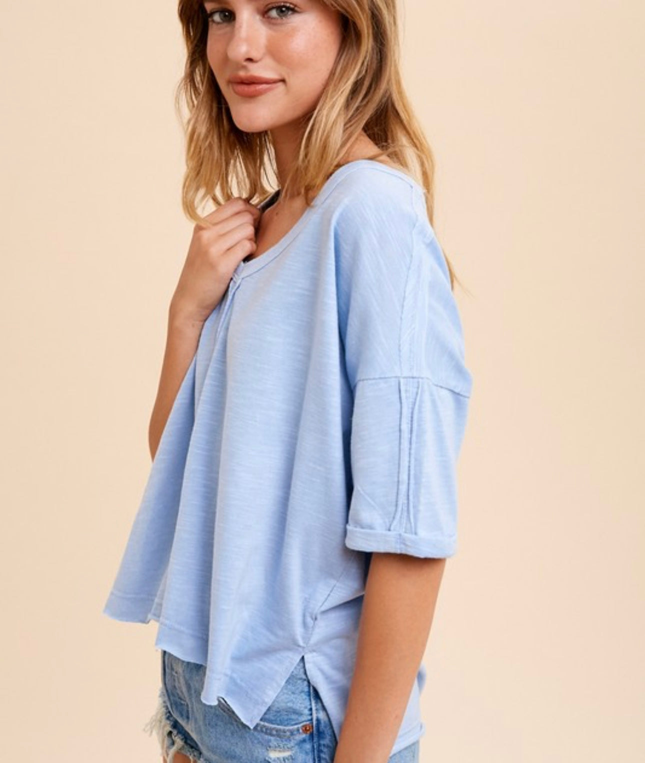 Soft Blue V-Neck Top