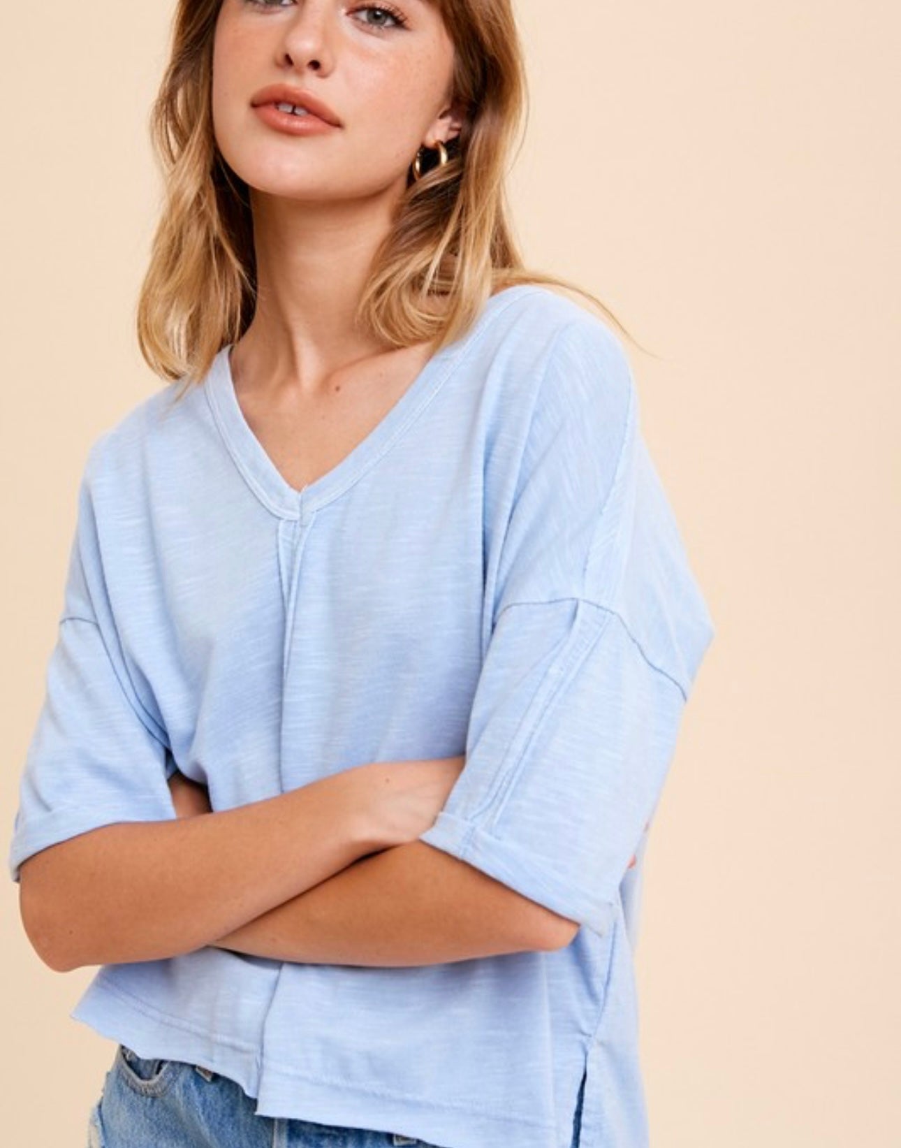 Soft Blue V-Neck Top