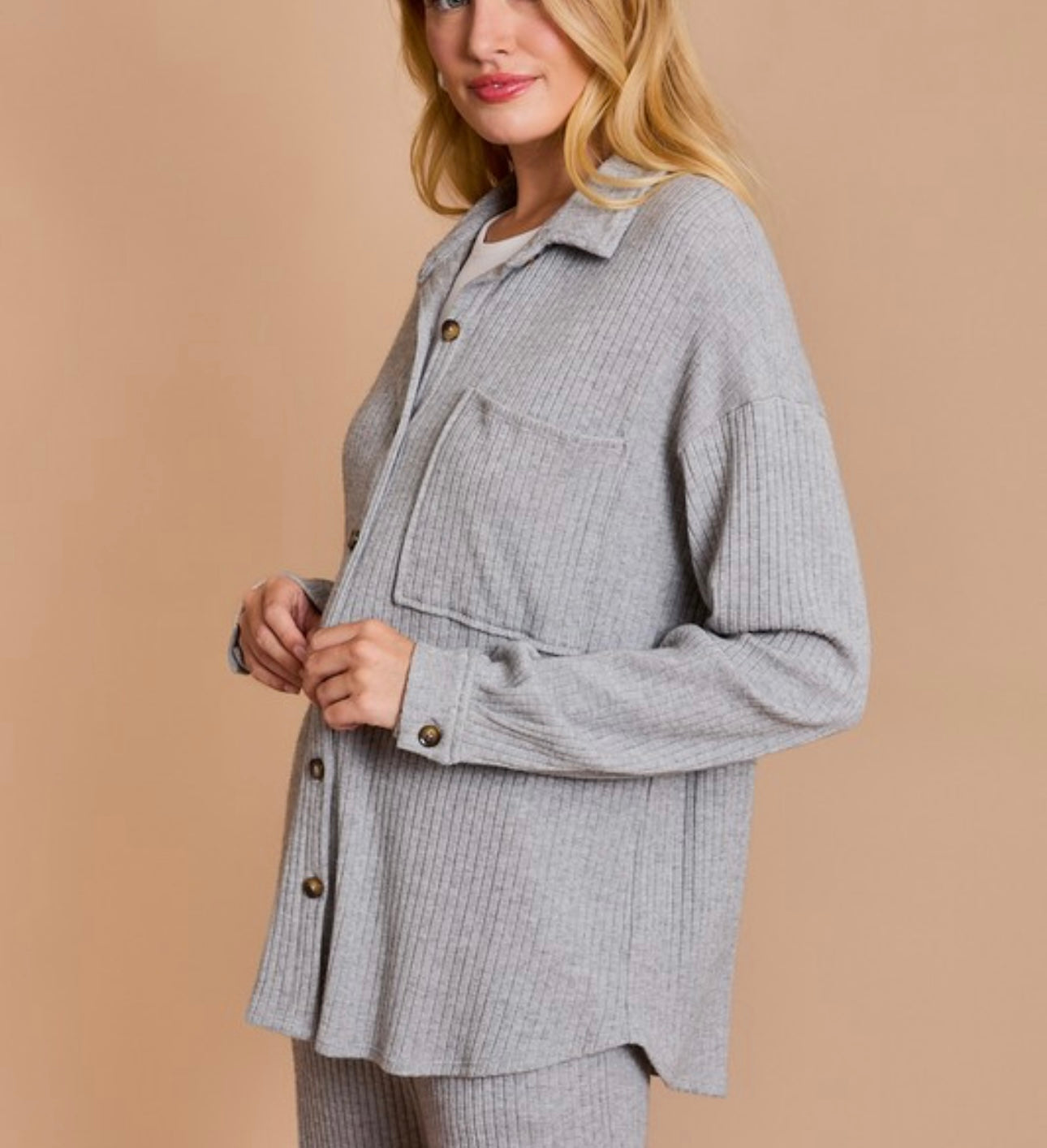 Ribbed Grey Light-Weight Shacket