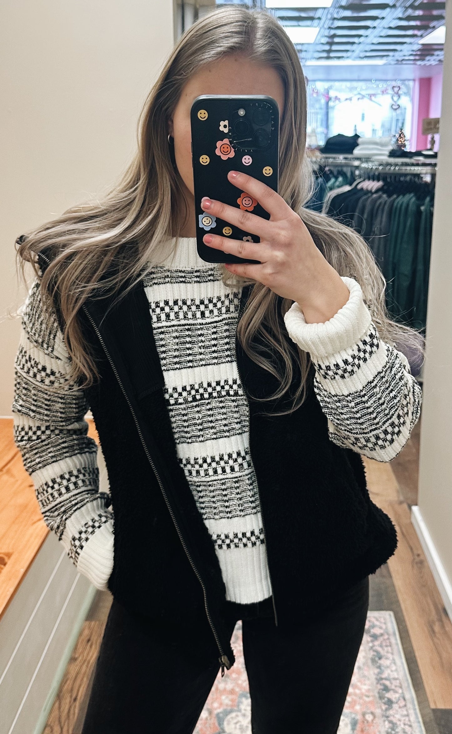 Textured White & Black Sweater