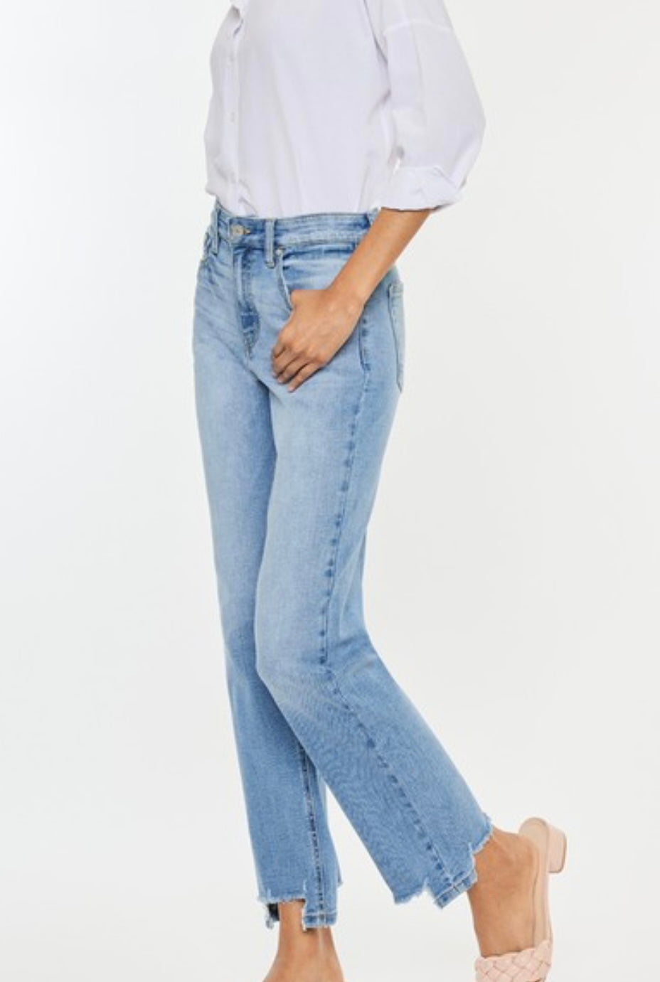 High Rise Destroyed Hem Straight Jean