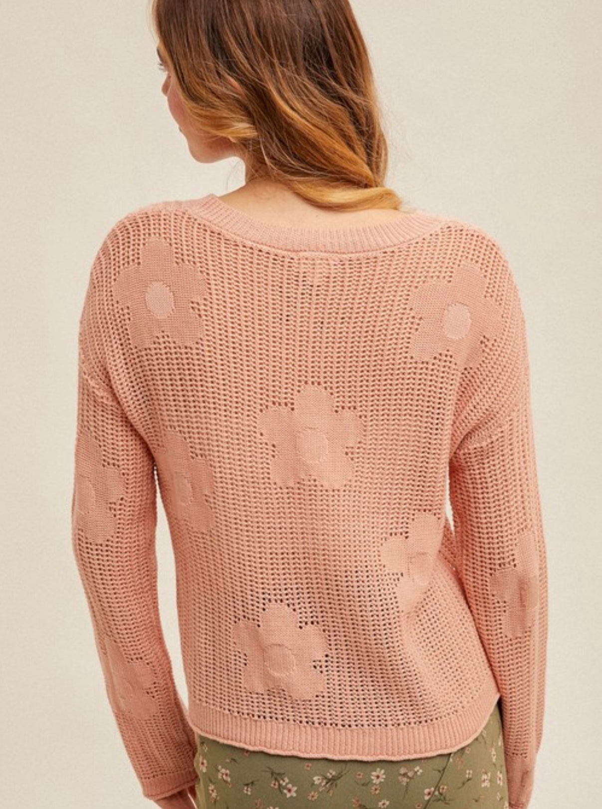 Floral Open Work Sweater