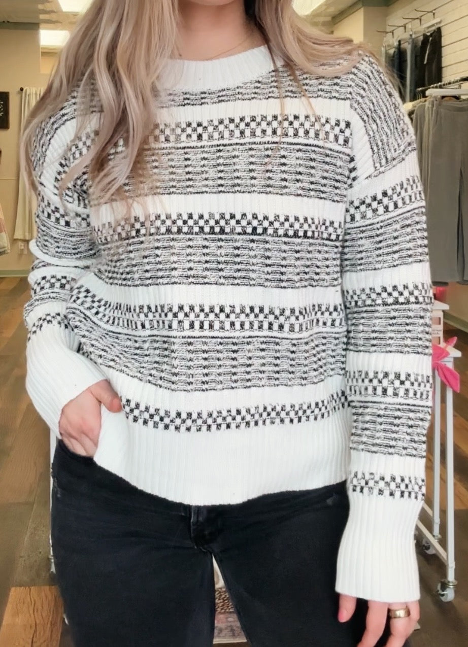 Textured White & Black Sweater