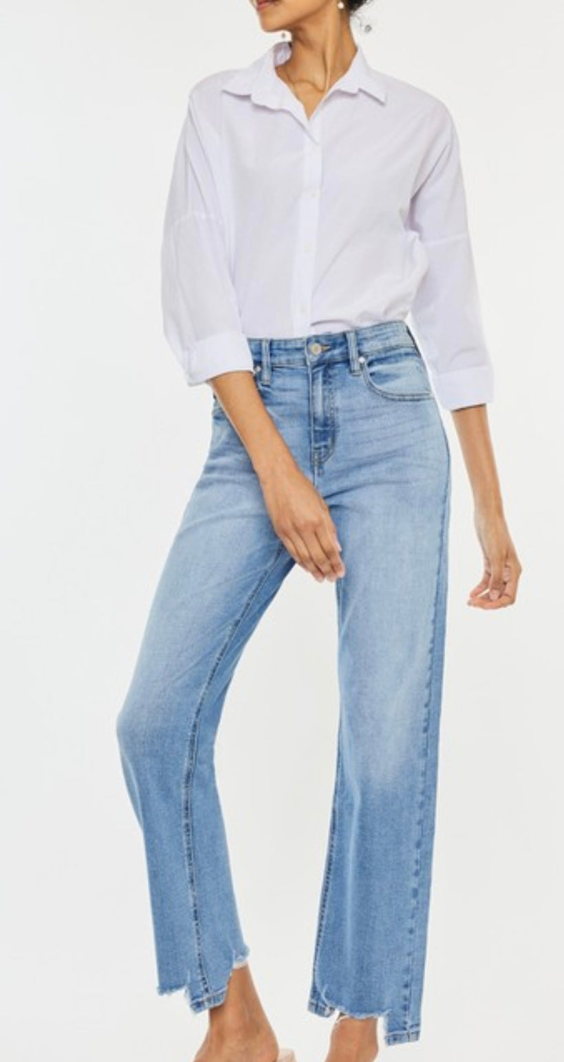 High Rise Destroyed Hem Straight Jean