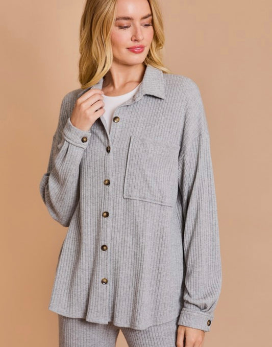 Ribbed Grey Light-Weight Shacket